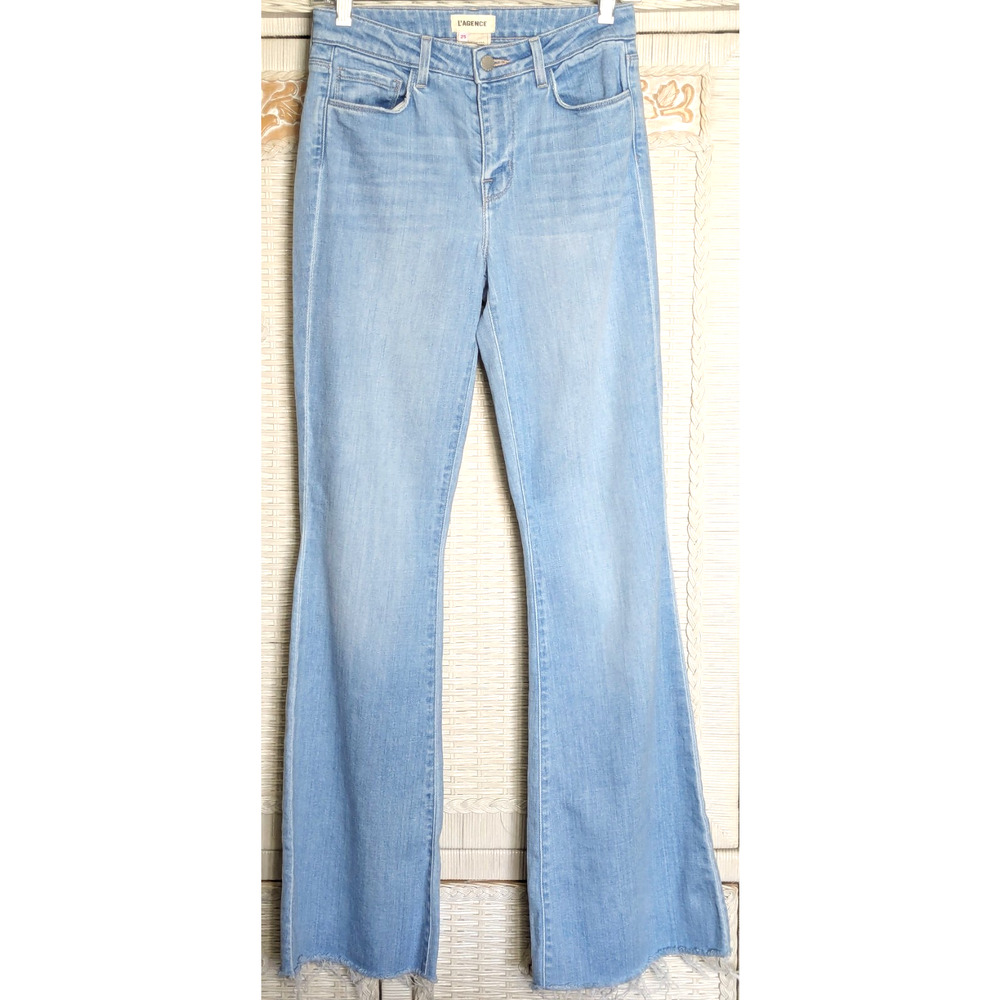 L’Agence Jeans Womens 25 Blue Sera High Rise Flare Raw Hem 33" Inseam NWOT